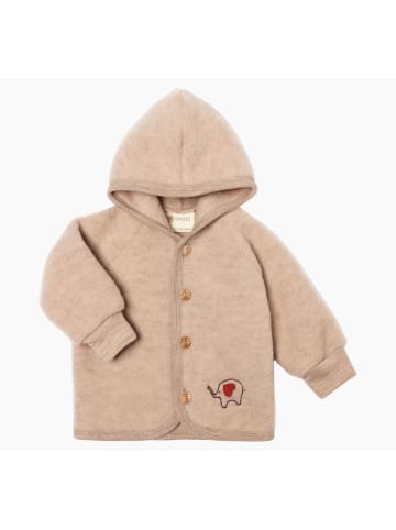 Baby Kapuzenjacke mit Holzknöpfen und Stickerei TOP in Sand Meliert