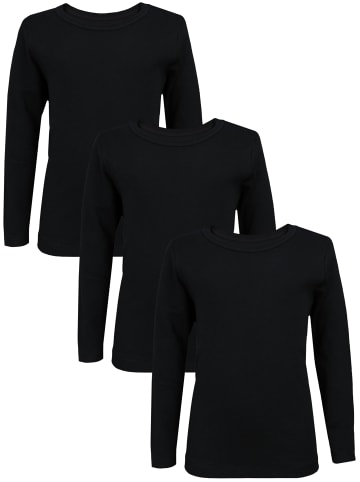 Kinder Unisex Unterhemd Langarm 3er Pack in schwarz