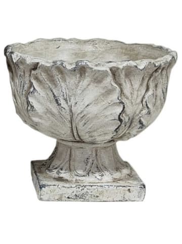 Blumentopf VERONA auf Fuß mit Blatt Muster Creme Zement 17x14 cm