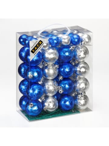 50x Kunststoff Eislack Christbaumkugeln 4 + 6 cm Kugeln in Blau / Silber