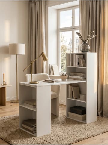 Schreibtisch WL5.692 mit Regal 120 x 120 x 53 cm Matt Holz in Weiß