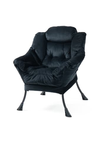 Loungesessel in Schwarz mit Seitentasche Metallrahmen für Wohnzimmer
