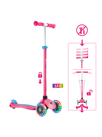 Scooter PRIMO PLUS LIGHTS Roller in fuchsia pink, mit Leuchtrollen