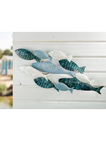 Wandrelief Pesca dunkelblau, hellblau, weiß - (H) 30cm
