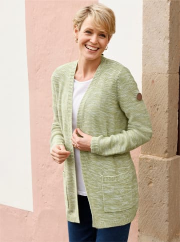 Long-Strickjacke in schilf-meliert