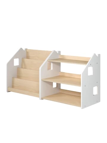 2-tlg. Set: Bücherregal und Spielzeugregal in Weiß 122 x 39 x 59 cm