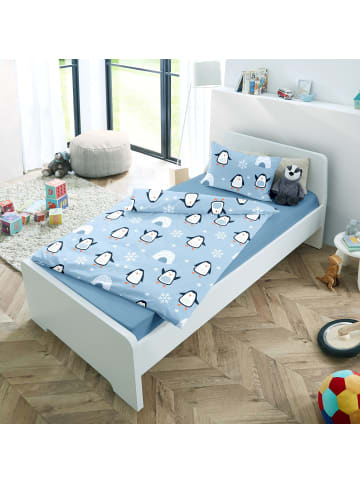 2 tlg. Feinbiber Bettwäsche 100x135cm Pinguin Iglu in Hellblau