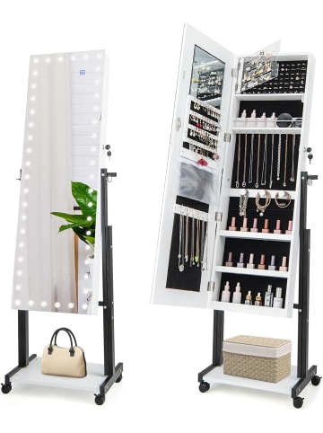 Schmuckschrank LED mit Rollen 4 in 1 in Weiß