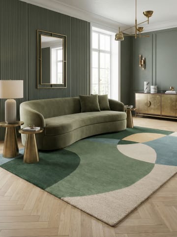 Teppich Wolle Handgetuftet AIRE Abstrakt Wohnzimmer Modern in Grün-Blau
