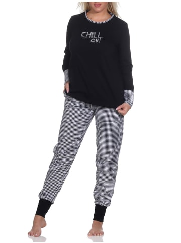 Schlafanzug langarm Bündchen Hose PepitaLook Top - 78461 in schwarz