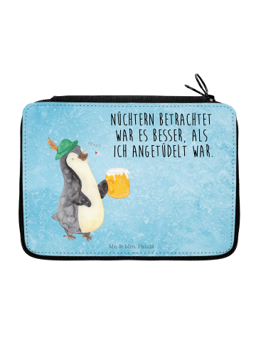Etui Pinguin Bier mit Spruch in Eisblau