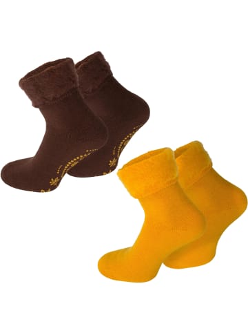 2 Paar Kuschelsocken Dream in Braun/Gelb