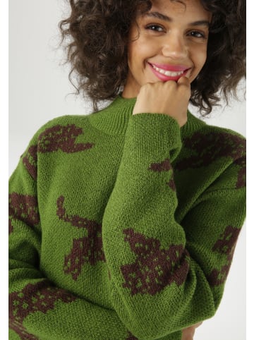 Strickpullover in grün-dunkelbraun