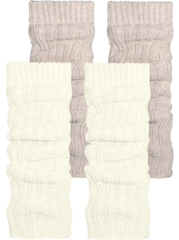 2 Paar Strickstulpen mit wärmender Alpakawolle in Wollweiß/Beige
