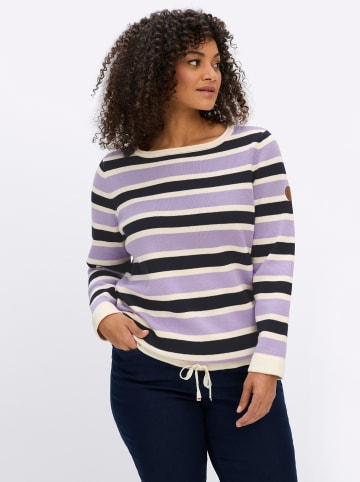 Langarm-Pullover in lila-ecru-geringelt