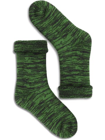 Farbige Vollplüsch-Socken mit Wolle in Grün/Schwarz