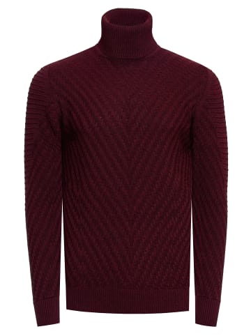 Feinstrick mit V-Muster Rollkragen-Pullover in Weinrot