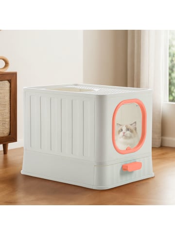 Katzenklo mit Deckel und Schaufel in Rosa 35.5x50x38.5 cm