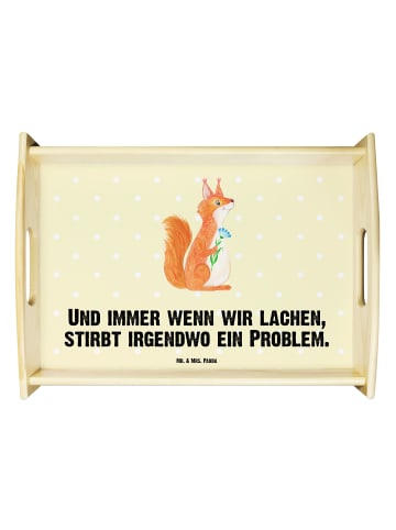 Dekotablett Eichhörnchen Blume mit Spruch in Gelb Pastell