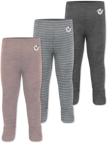 3er Pack Baby Merino Unterhose mit Füßen in Anthrazit/Grau/Rosa