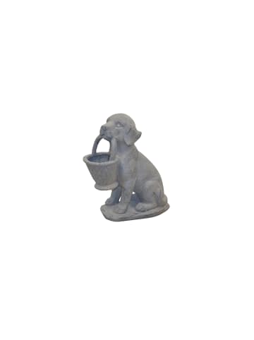 Pflanzgefäß Hund mit Korb in grau