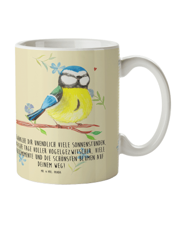 Kindertasse Vogel Blaumeise mit Spruch in Blumig