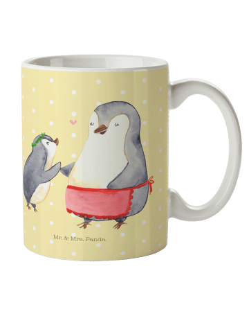 Kaffeetasse Pinguin mit Kind ohne Spruch in Gelb Pastell