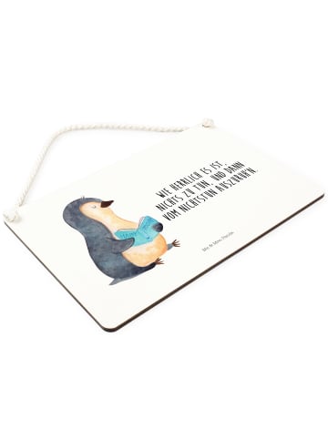 Schild Pinguin Buch mit Spruch in Weiß