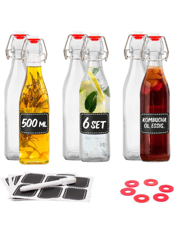 6er Set Glasflaschen 500ml Bügelverschluss Eckig - Bügelflaschen Zum