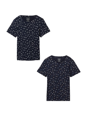 Shirt 2er-Set Rundhals Kurzarm T-Shirt mit Print in Dunkelblau-2