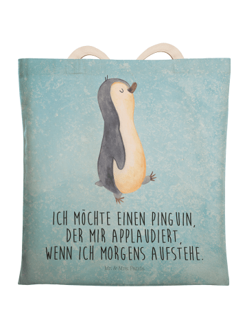 Tasche Pinguin mHerzieren mit Spruch in Eisblau