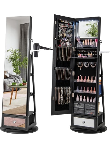 Schmuckschrank drehbar mit LED in Schwarz