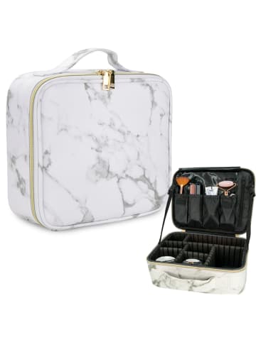 Make Up Tasche in Marmor Optik in Gau - Weiß