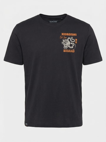 Crew cotton print-emb washed t-shirt in Schwarz