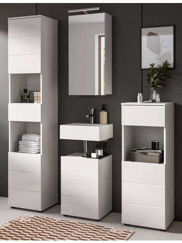 Badmöbel Set 4-teilig weiß Hochglanz 144 cm, Badschränke mit viel Stauraum