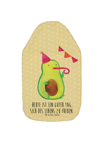 Wärmflasche Avocado Party mit Spruch in Gelb Pastell