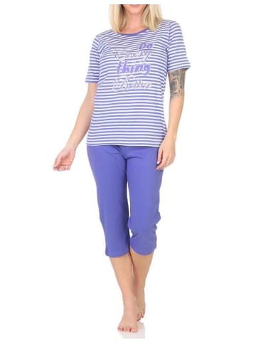Kurzarm Schlafanzug Pyjama Bündchen Streifen - 85052 in lila