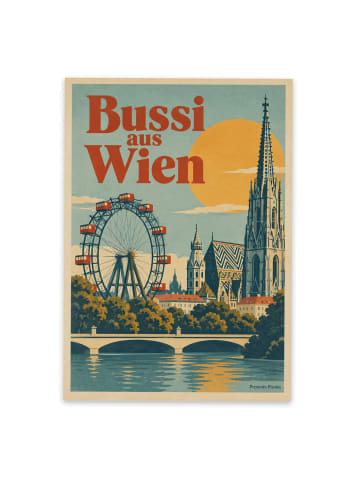 Postkarte Wiener Riesenrad Retro Design mit Spruch in Weiß