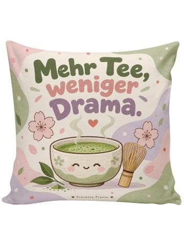 Kissen Matcha-Schale kawaii Design mit Spruch in Weiß