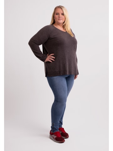V-Ausschnitt Pullover mit Seitenschlitzen in Taupe Melange