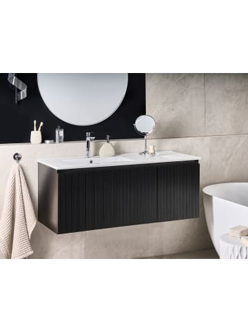 2-tlg Badezimmerschrank mit Waschbecken TIETE in Schwarz/Weiß