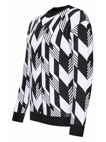 Kontrast Feinstrick Rundhals-Pullover in Schwarz / Weiß