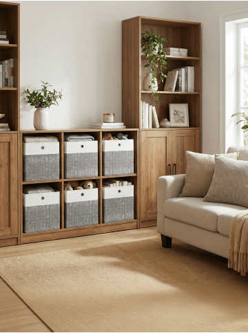 6er-Set: Aufbewahrungsbox Tina in Weiß-Grau - (B)30 x (H)30 x (T)30 cm