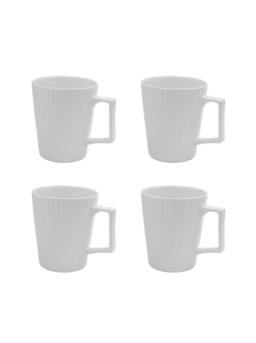 Kaffee Tee Tasse 400 ml mit gerilltem Muster Becher mit Henkel in 4x Weiß