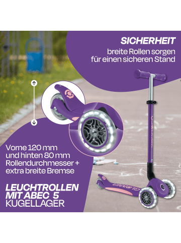 Scooter ELITE LIGHTS Roller in lila, mit Leuchtrollen