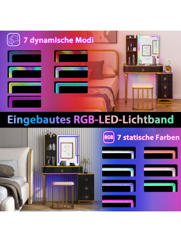 Schminktisch Set mit LED & Ladestation in Schwarz