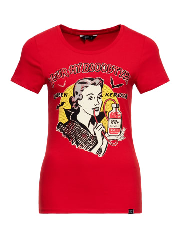 Queen Kerosin Print T-Shirt You're my blood type in rot