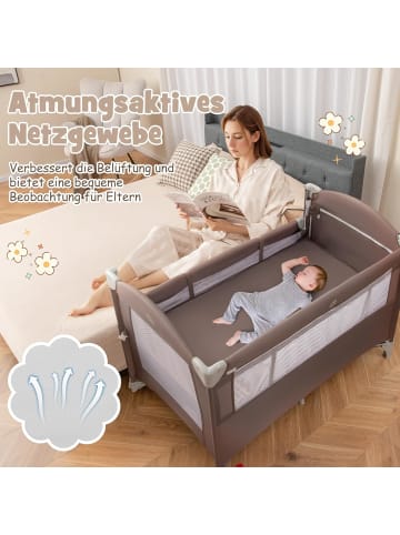 5 in 1 Beistellbett klappbar in Braun