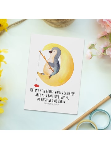 Grußkarte Pinguin Mond mit Spruch in Weiß