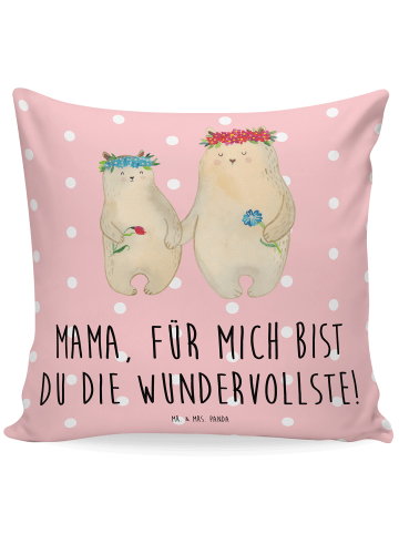 40x40 Kissen Bären mit Blumenkranz mit Spruch in Rot Pastell